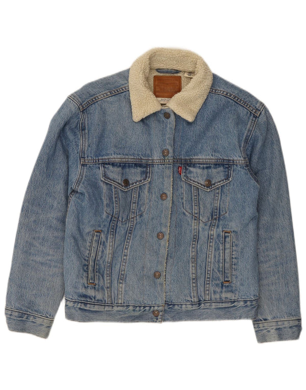 Levi's Womens Graphic Sherpa Denim Jacket UK 10 Small Blue Cotton