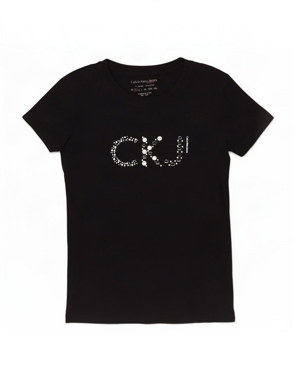 Calvin Klein Jeans Womens Graphic T-Shirt Top UK 10 Small Black