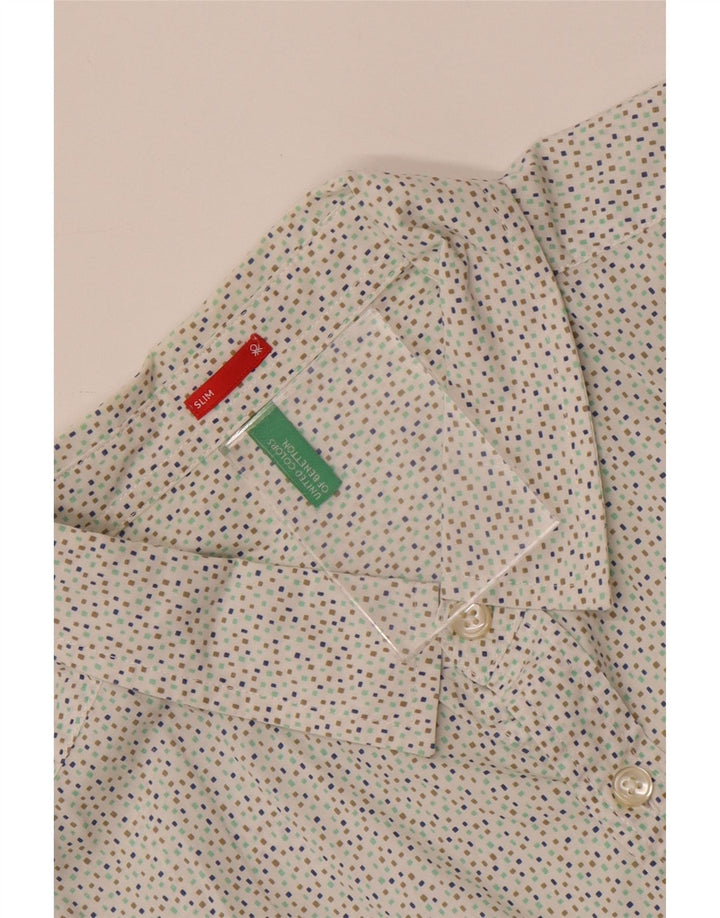 BENETTON Mens Slim Fit Shirt Large White Spotted