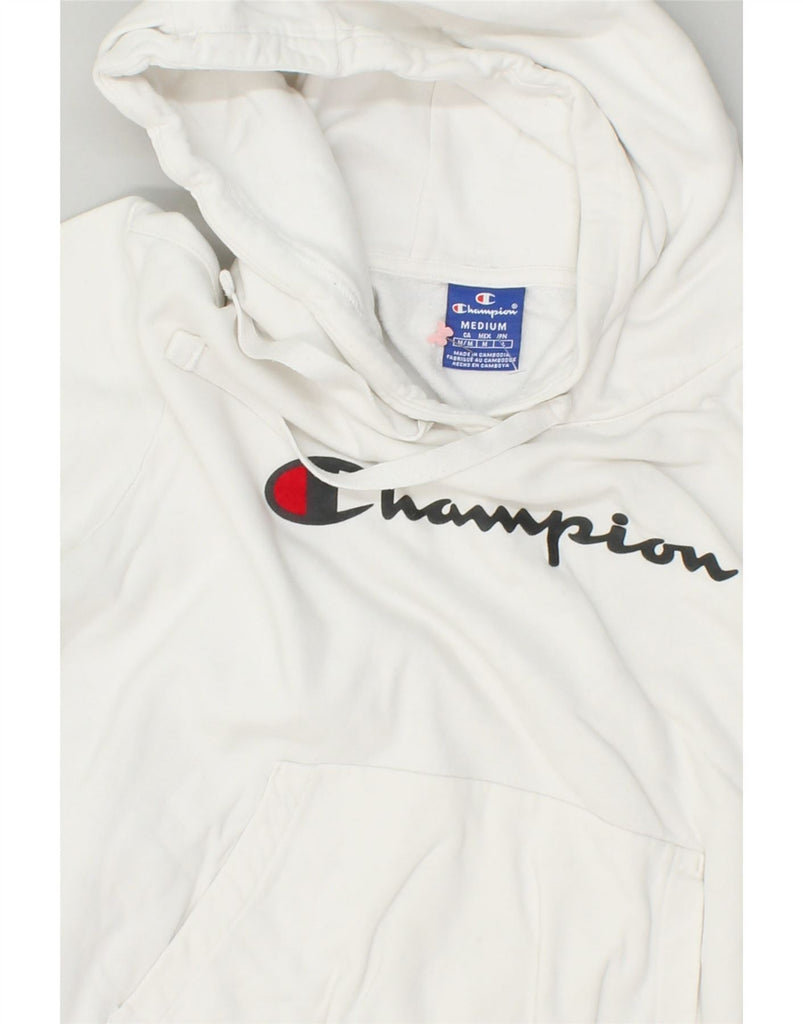 CHAMPION Womens Graphic Hoodie Jumper UK 14 Medium White Cotton | Vintage Champion | Thrift | Second-Hand Champion | Used Clothing | Messina Hembry 