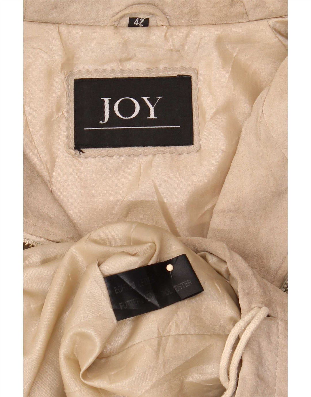 Joy Womens Hooded Suede Overcoat EU 42 Large Beige Leather