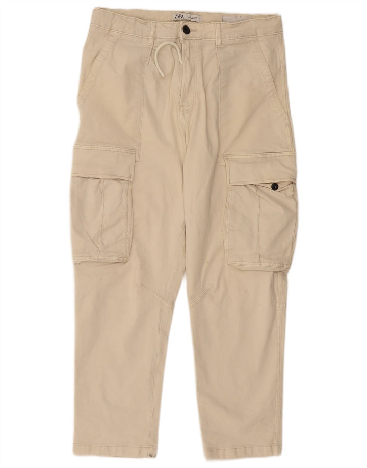 ZARA Mens Straight Cargo Trousers EU 40 Medium W31 L27 Beige Cotton