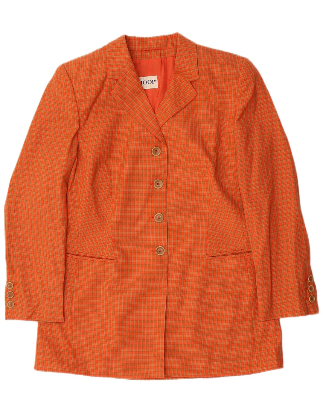 JOOP Womens Longline 4 Button Blazer Jacket EU 42 Large Orange Check Wool