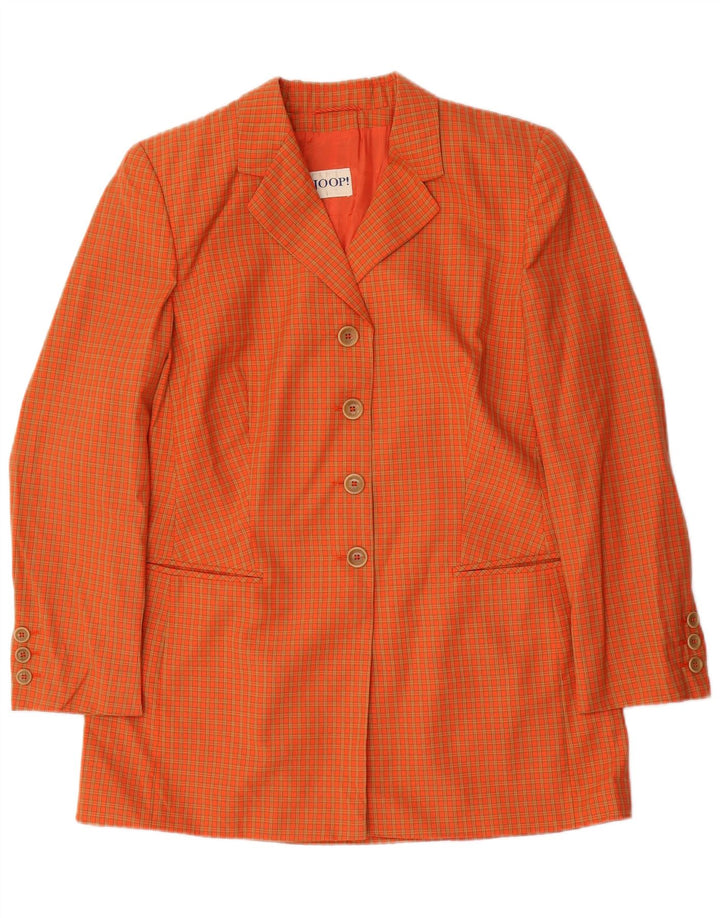 JOOP Womens Longline 4 Button Blazer Jacket EU 42 Large Orange Check Wool