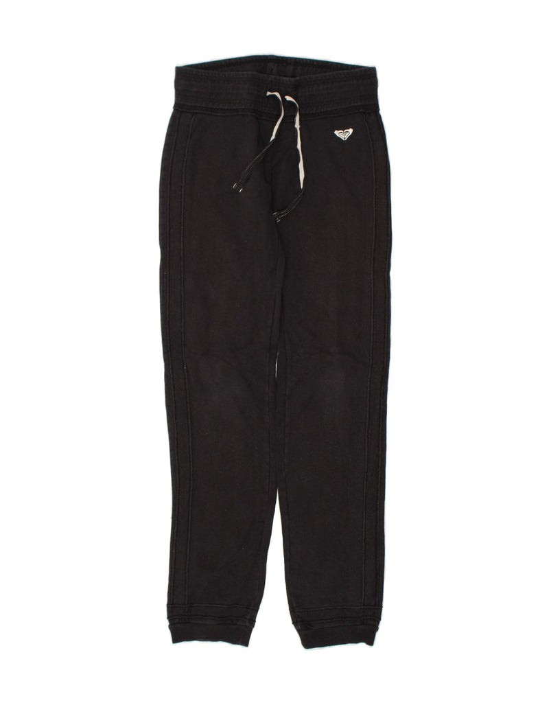 ROXY Womens Graphic Tracksuit Trousers Joggers UK 6 XS Black Cotton | Vintage Roxy | Thrift | Second-Hand Roxy | Used Clothing | Messina Hembry 