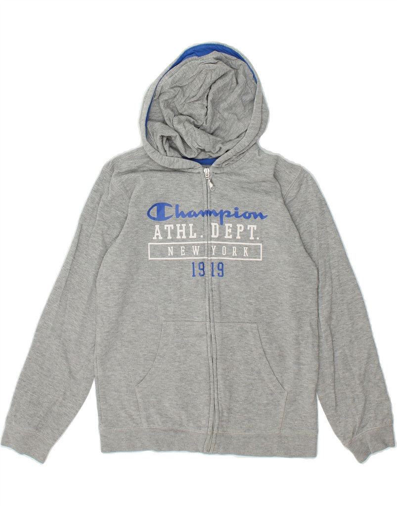 CHAMPION Boys Graphic Zip Hoodie Sweater 11-12 Years Large Grey Cotton | Vintage Champion | Thrift | Second-Hand Champion | Used Clothing | Messina Hembry 