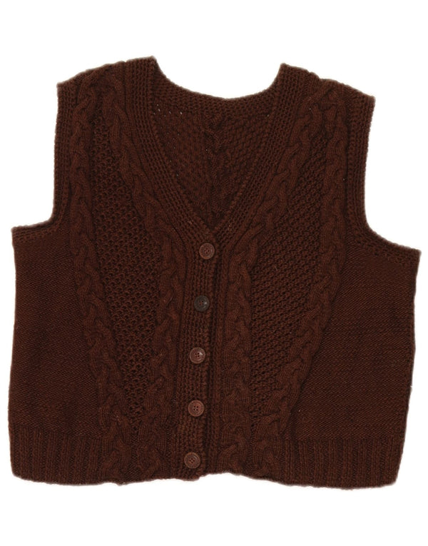 Vintage Womens Crop Sleeveless Cardigan Sweater UK 12 Medium Brown
