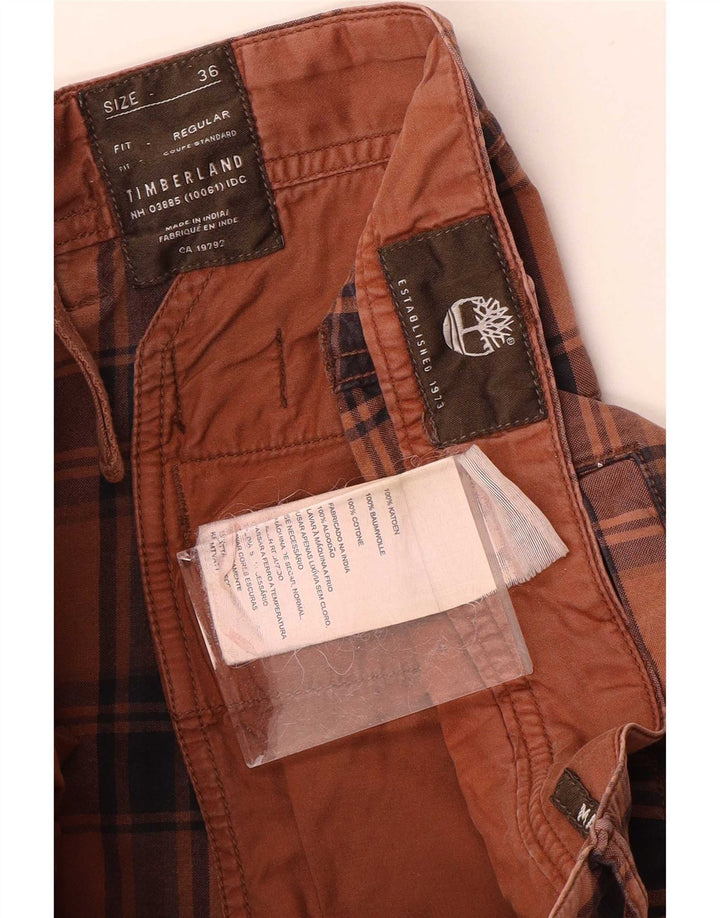 Timberland Mens Regular Chino Shorts W36 Large Brown Plaid Cotton