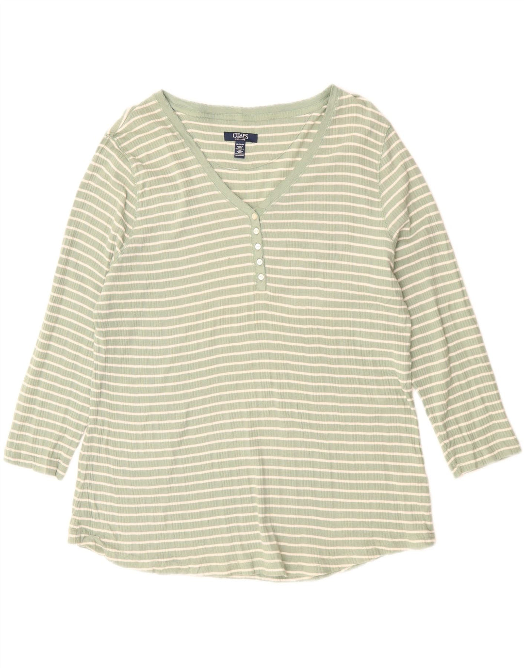 Chaps Womens Top 3/4 Sleeve UK 18 XL Green Striped Cotton