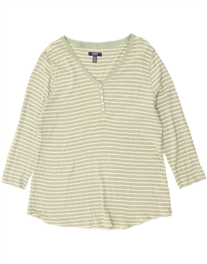 Chaps Womens Top 3/4 Sleeve UK 18 XL Green Striped Cotton