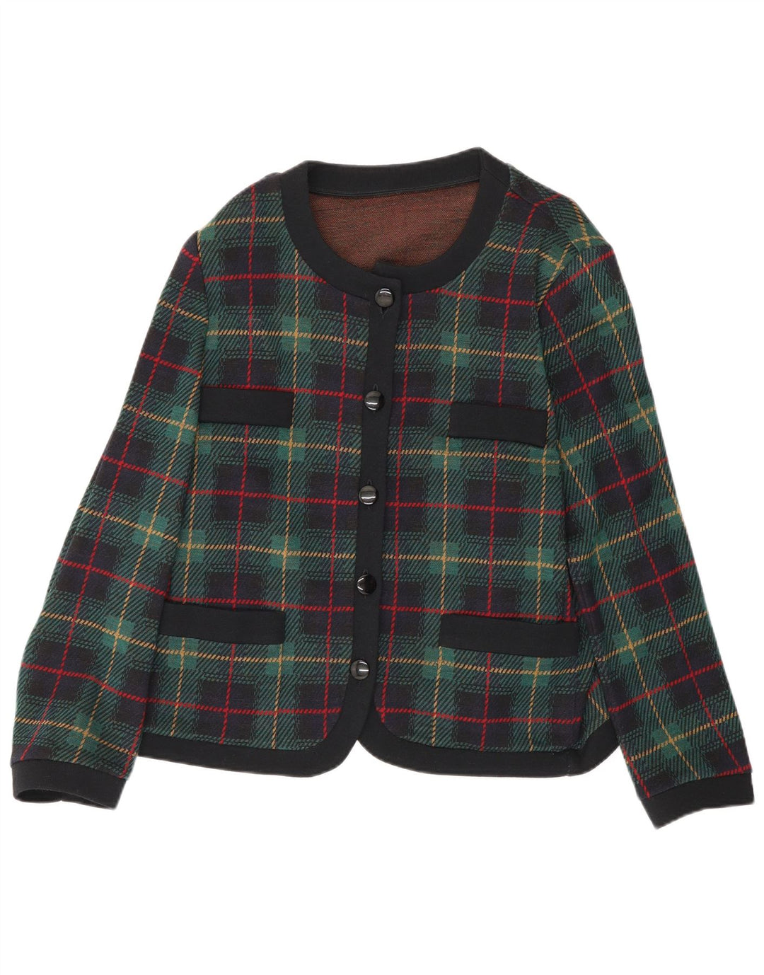 Les Lunis Womens 5 Button Blazer Jacket UK 14 Medium Green Check Wool