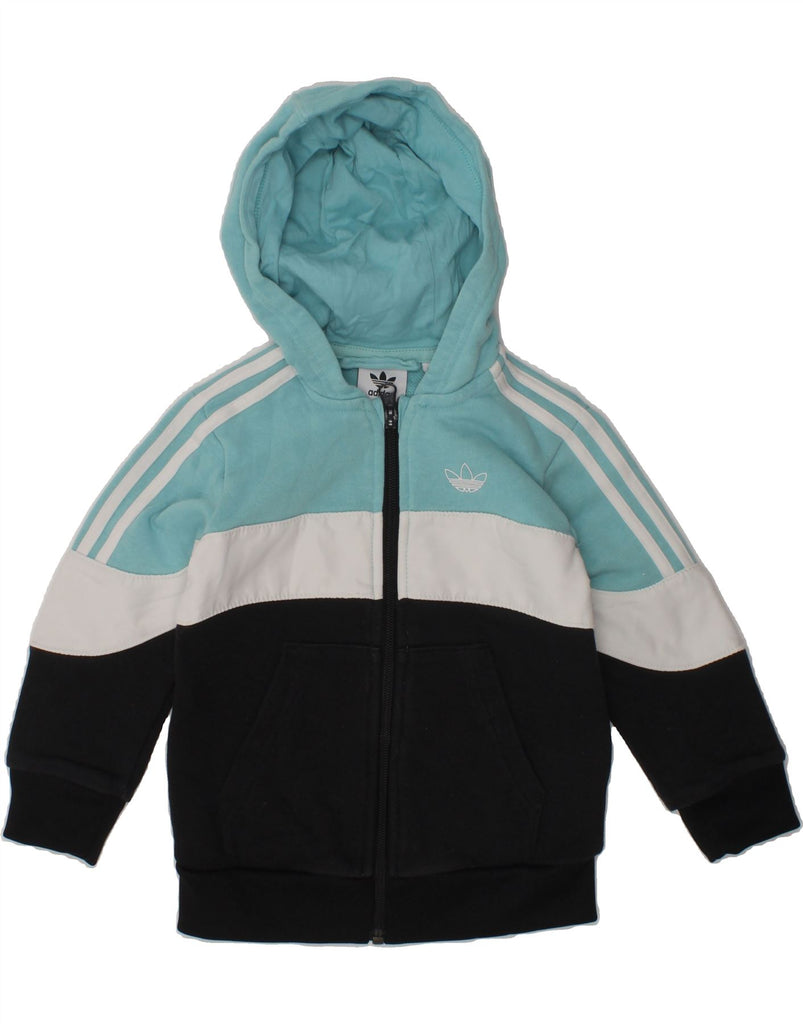 ADIDAS Boys Zip Hoodie Sweater 2-3 Years Blue Colourblock Cotton | Vintage Adidas | Thrift | Second-Hand Adidas | Used Clothing | Messina Hembry 