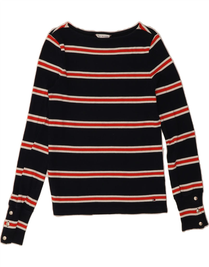 TOMMY HILFIGER Womens Top Long Sleeve UK 10 Small Navy Blue Striped Cotton Vintage Tommy Hilfiger and Second-Hand Tommy Hilfiger from Messina Hembry 