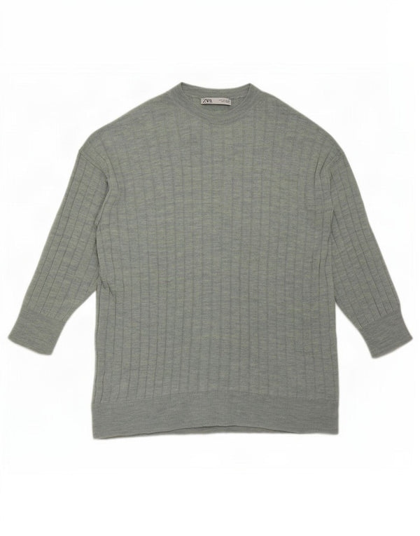 Zara Womens Oversized Crew Neck Jumper Sweater UK 10 Small Green Flecked