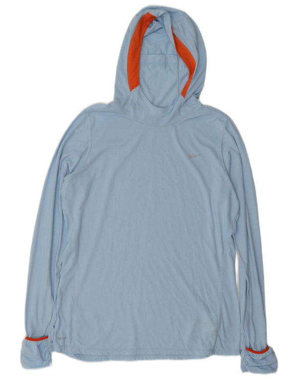 Nike Womens Dri Fit Hooded Top Long Sleeve UK 16 Large Blue Colourblock