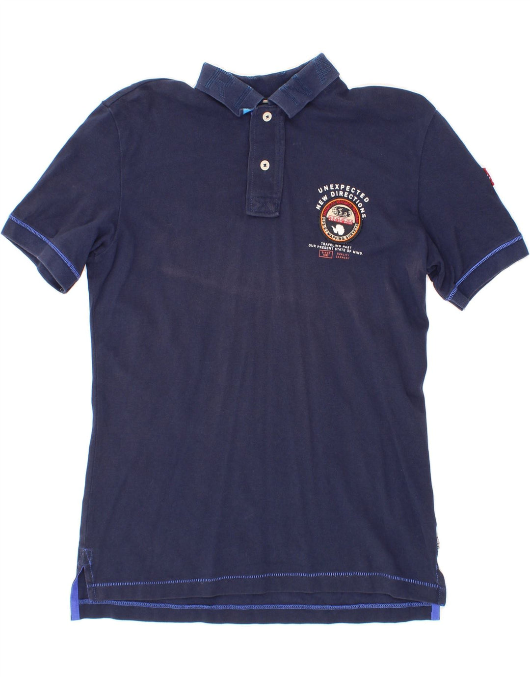 NAPAPIJRI Mens Graphic Polo Shirt Medium Navy Blue Cotton Vintage Napapijri and Second-Hand Napapijri from Messina Hembry 