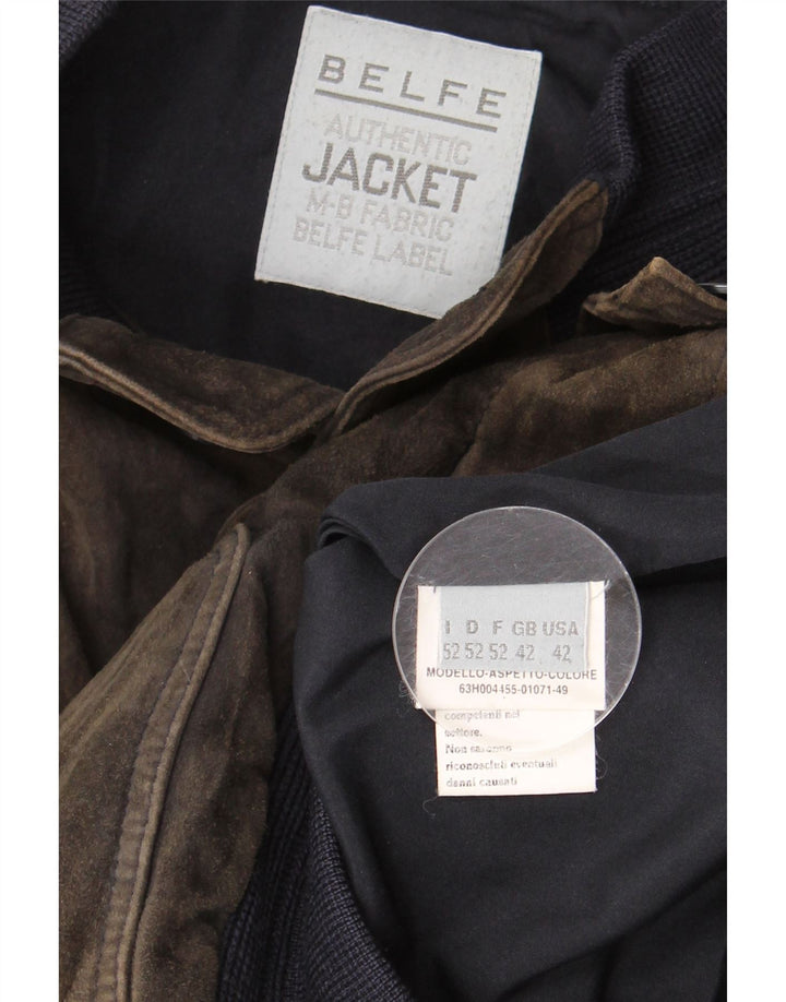 Belfe Mens Suede Bomber Jacket UK 42 XL Brown Leather