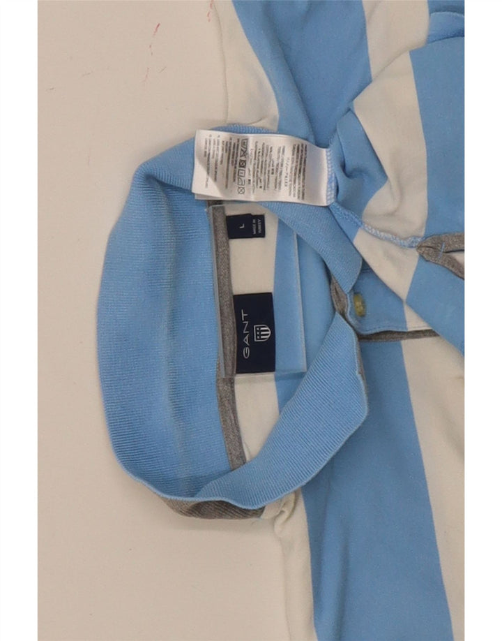 Gant Mens Polo Shirt Large Blue Striped Cotton