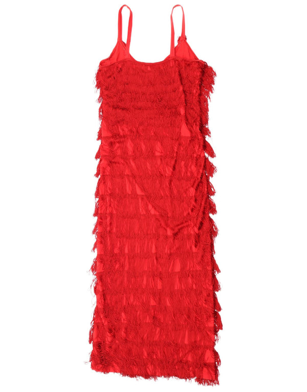 Vintage Womens Sleeveless Charleston Dress UK 6 XS Red Cotton