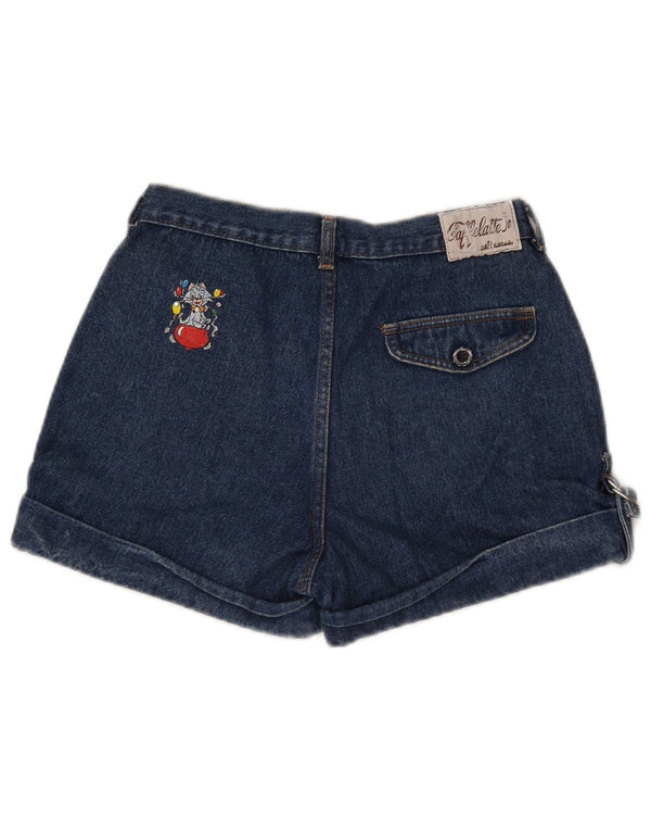 Vintage Womens High Waist Pegged Denim Shorts IT 46 Large W28 Navy Blue