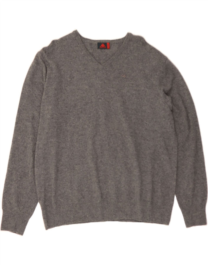 KAPPA Mens V-Neck Jumper Sweater XL Grey Wool Vintage Kappa and Second-Hand Kappa from Messina Hembry 