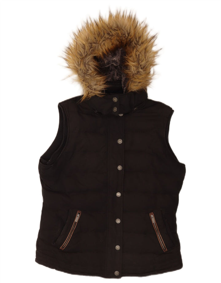 Fat Face Womens Hooded Padded Gilet UK 12 Medium Black Polyester