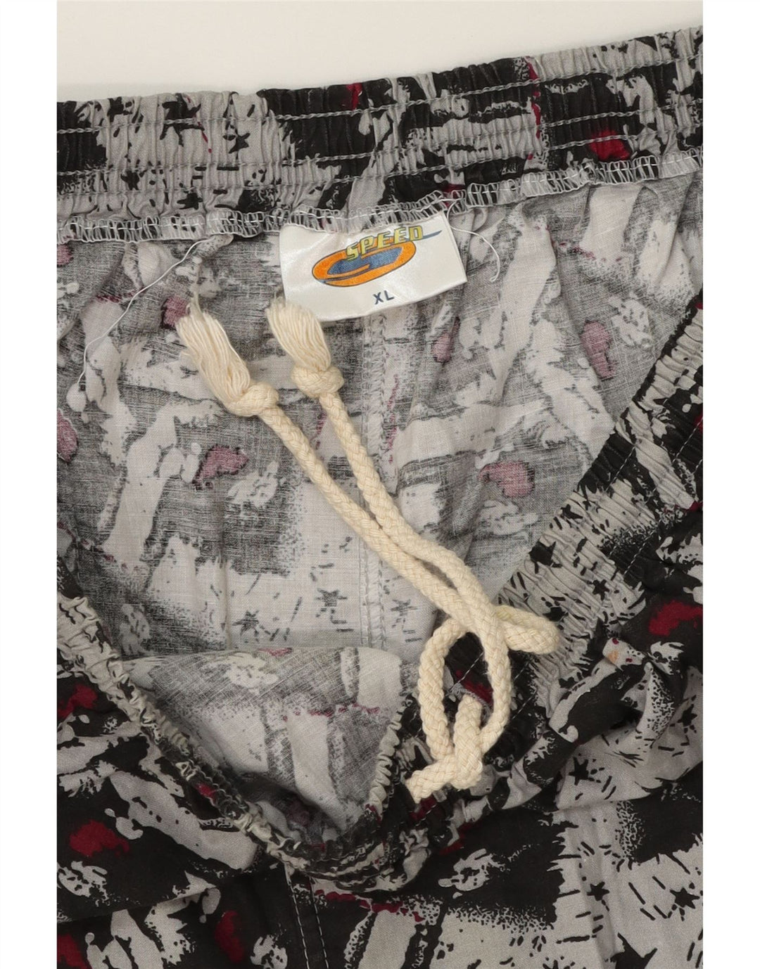 VINTAGE Womens Abstract Pattern Sport Shorts UK 18 XL Grey Cotton Vintage Vintage and Second-Hand Vintage from Messina Hembry 
