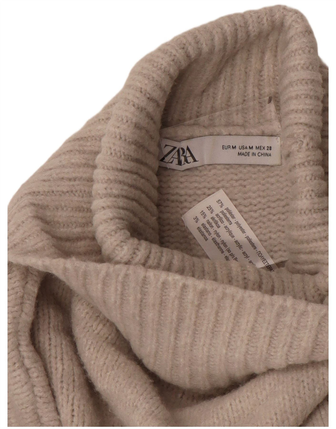 Zara Womens Oversized Roll Neck Jumper Sweater UK 14 Medium Beige Polyester