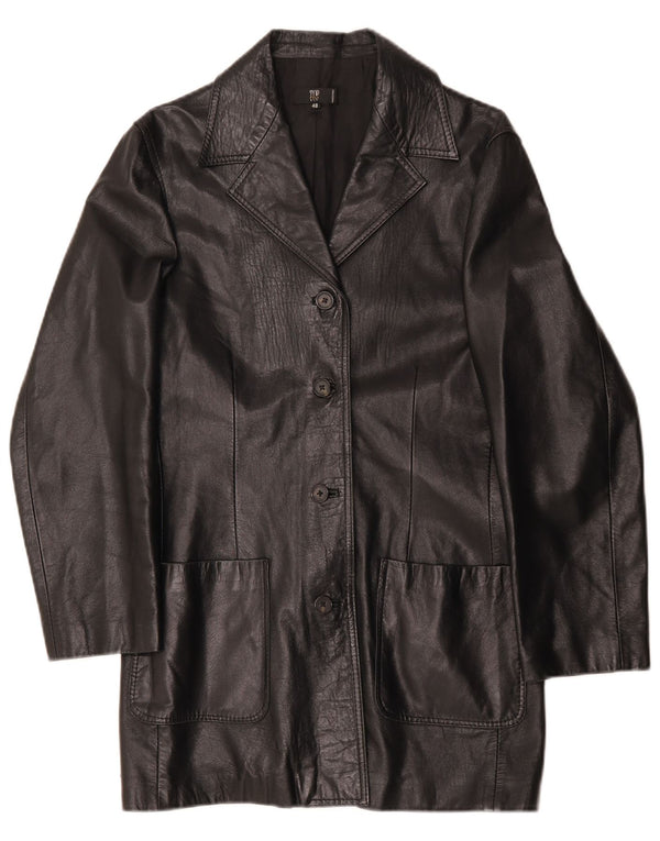 Vintage Womens Leather Coat IT 48 XL Black Leather