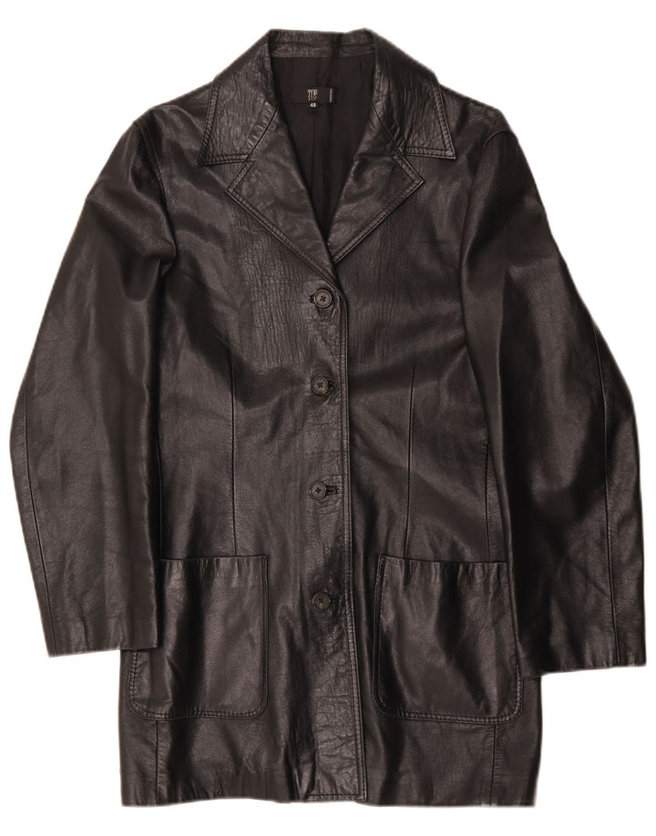 Vintage Womens Leather Coat IT 48 XL Black Leather