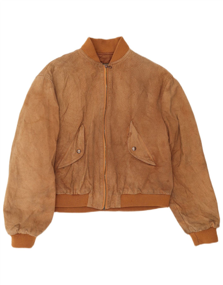 TALLY HO Womens Oversized Crop Suede Bomber Jacket UK 10 Small Brown