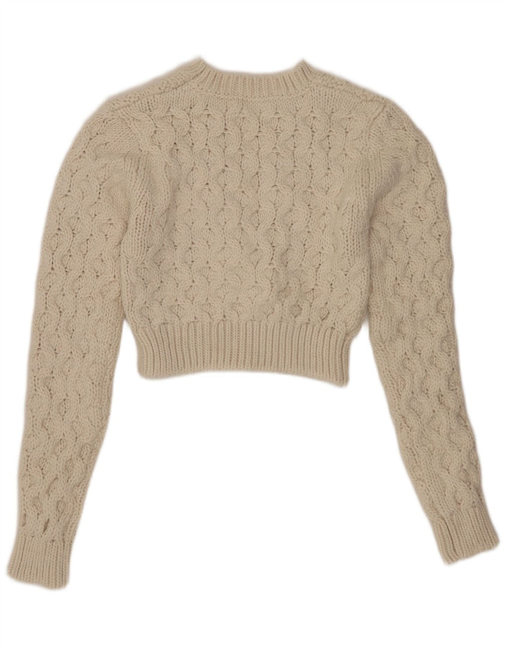 Zara Womens Crop Crew Neck Jumper Sweater UK 10 Small White Polyester