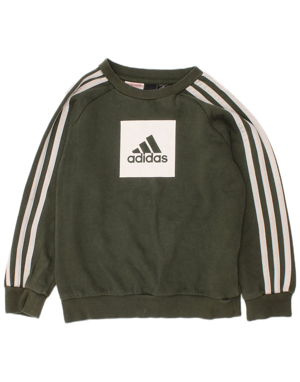 ADIDAS Boys Graphic Sweatshirt Jumper 6-7 Years Khaki Cotton