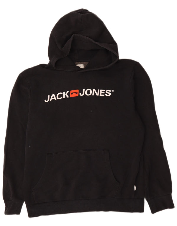 Jack & Jones Mens Graphic Hoodie Jumper Large Black Cotton