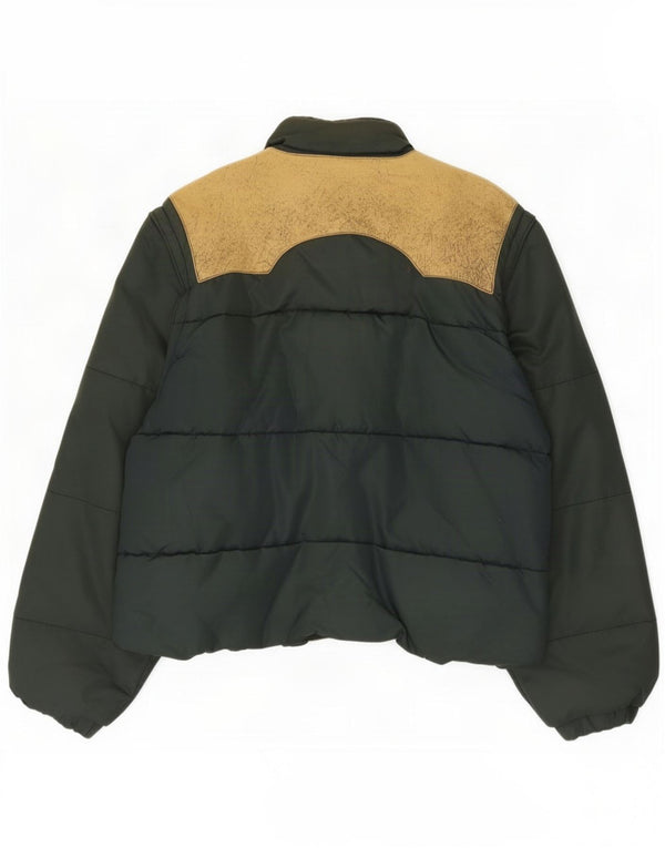 Vintage Mens Padded Racer Jacket UK 40 Large Green Colourblock Polyurethane
