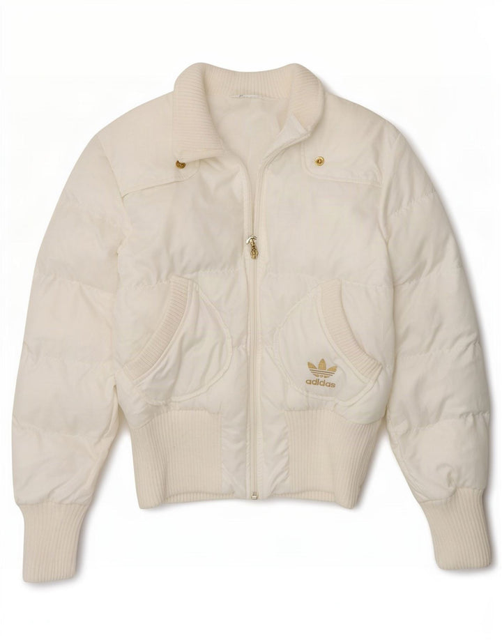 Adidas Womens Graphic Padded Jacket UK 10 Small White Polyester