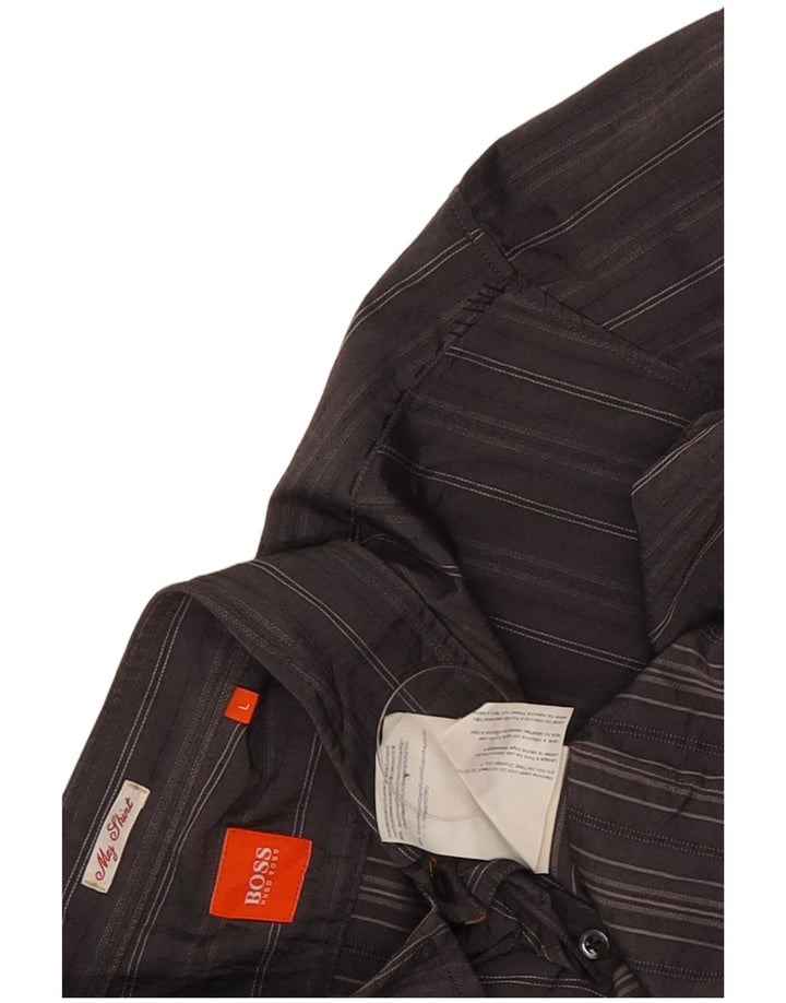 Hugo Boss Mens Shirt Large Grey Striped Cotton