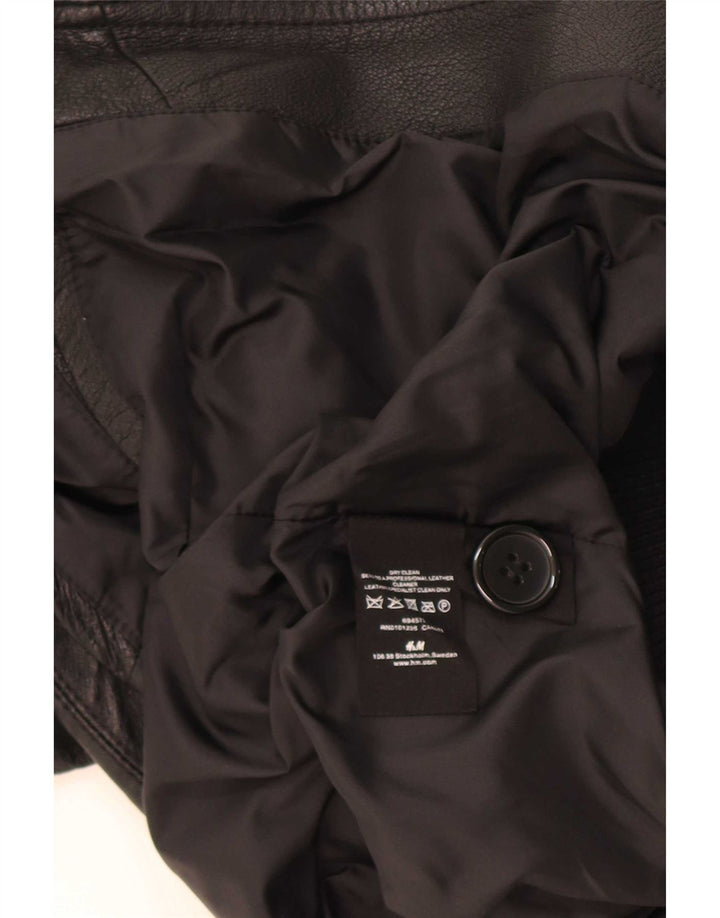 H&M Womens Military Leather Jacket UK 14 Medium Black