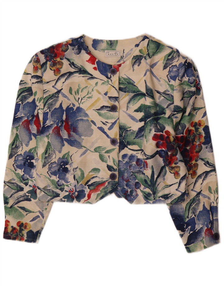 BONITA Womens Crop 4 Button Blazer Jacket UK 10 Small Multicoloured Floral