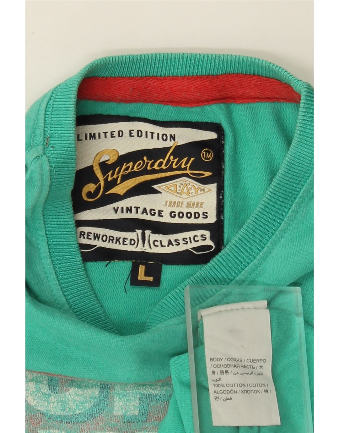 SUPERDRY Mens Graphic T-Shirt Top Large Turquoise Cotton
