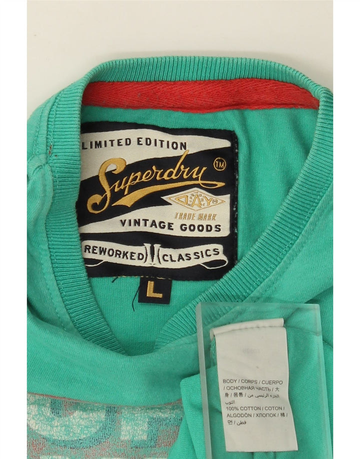SUPERDRY Mens Graphic T-Shirt Top Large Turquoise Cotton