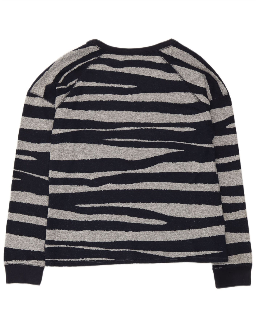 Marks & Spencer Womens Top Long Sleeve UK 12 Medium Navy Blue Striped