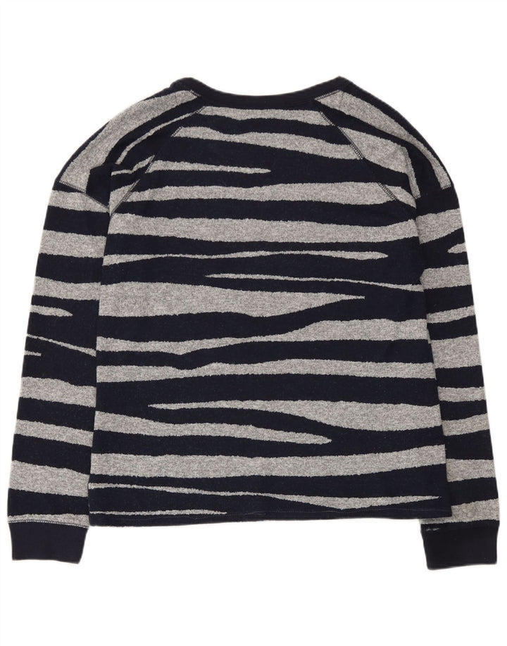 Marks & Spencer Womens Top Long Sleeve UK 12 Medium Navy Blue Striped