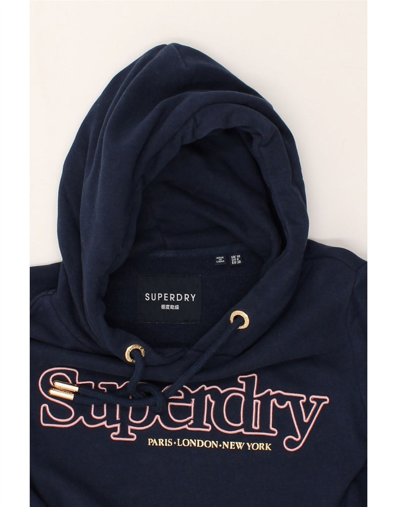 SUPERDRY Womens Graphic Hoodie Jumper UK 10 Small Navy Blue Cotton | Vintage Superdry | Thrift | Second-Hand Superdry | Used Clothing | Messina Hembry 