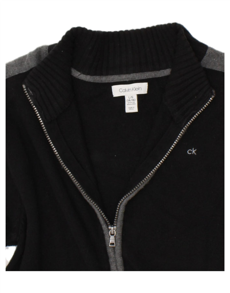 CALVIN KLEIN Boys Cardigan Sweater 15-16 Years Large Black Cotton Vintage Calvin Klein and Second-Hand Calvin Klein from Messina Hembry 