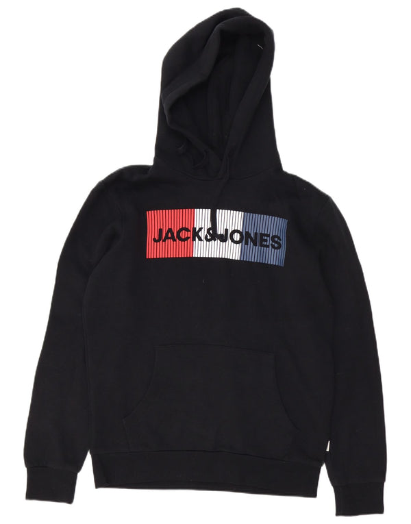 Jack & Jones Mens Graphic Hoodie Jumper Small Black Cotton