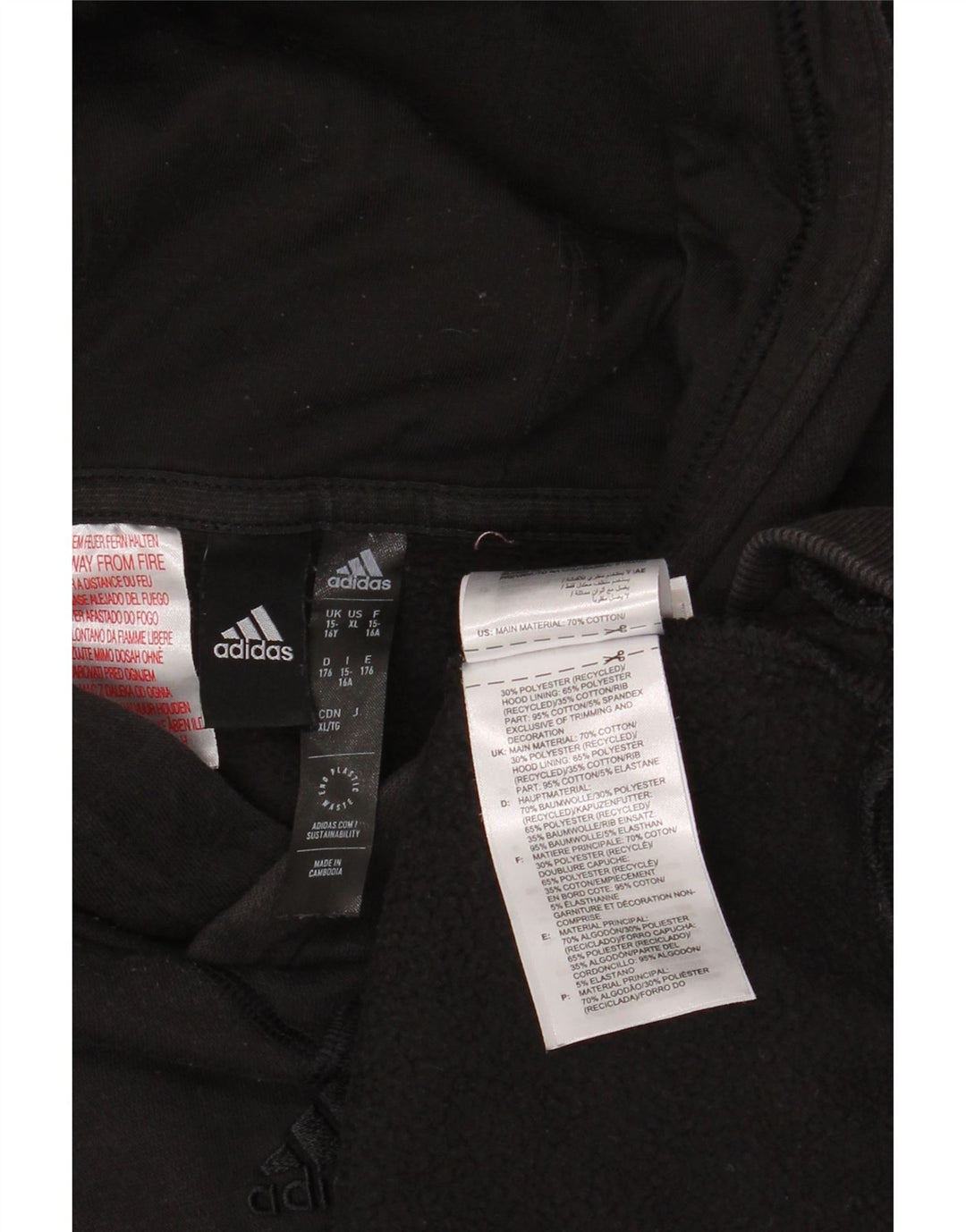 ADIDAS Boys Hoodie Jumper 15-16 Years Black Cotton