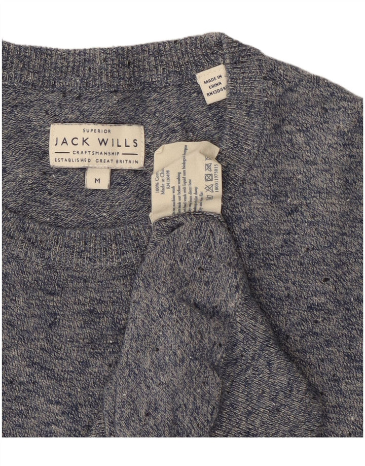 JACK WILLS Mens Crew Neck Jumper Sweater Medium Blue Flecked Cotton
