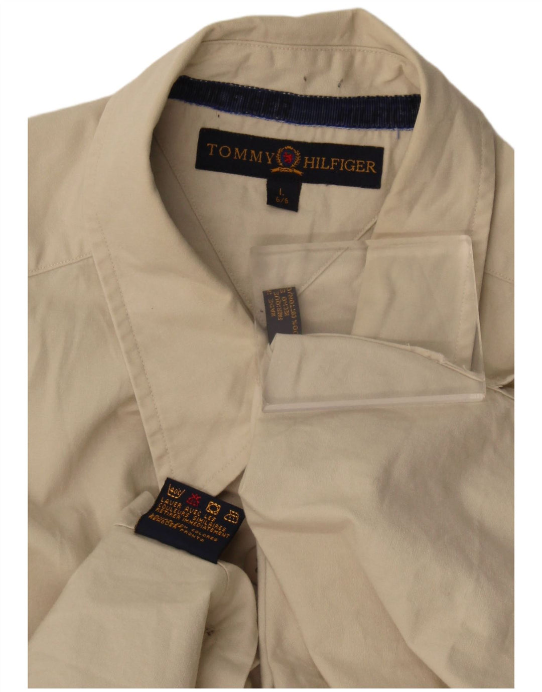 Tommy Hilfiger Mens Shirt Large Beige Cotton