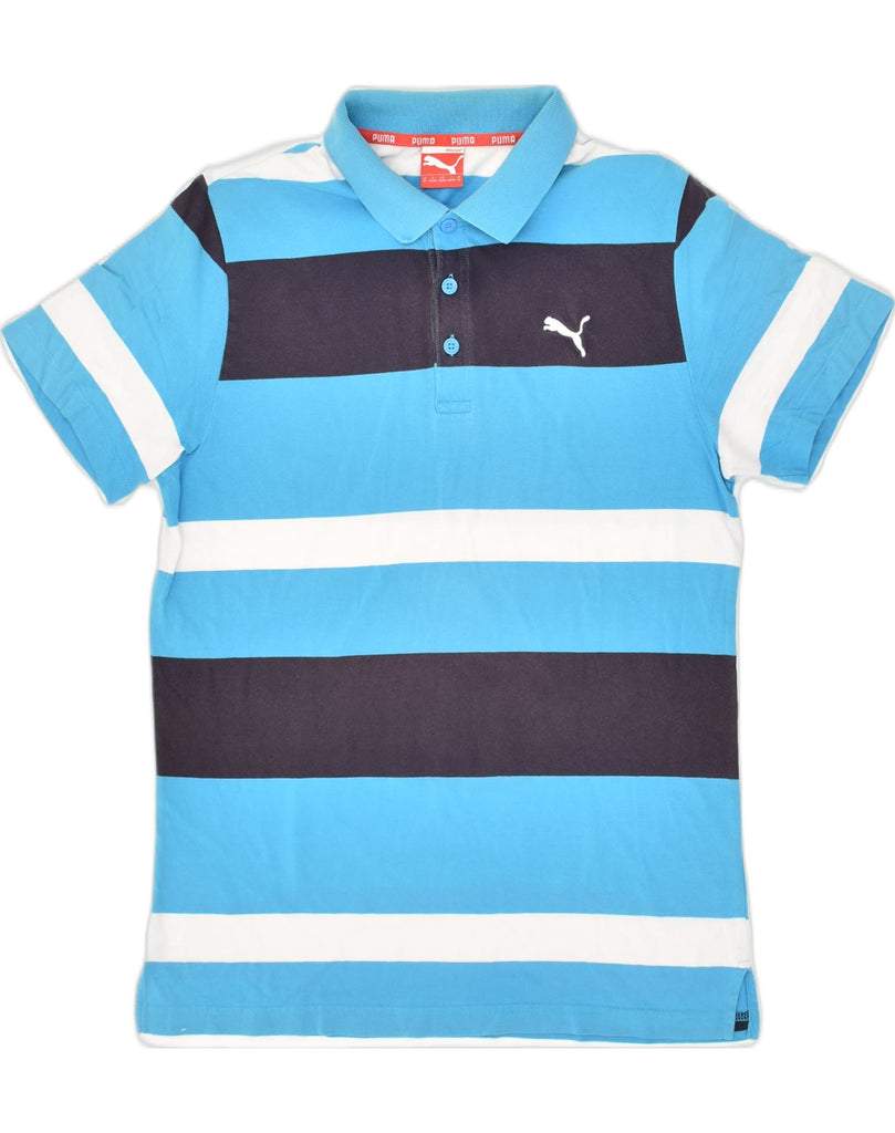 PUMA Mens Polo Shirt Medium Blue Striped Cotton | Vintage Puma | Thrift | Second-Hand Puma | Used Clothing | Messina Hembry 